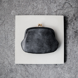 送料無料 小さい財布 ミニマム 革巻き がま口 国産 蝋引き革 ミニ財布 口金 ガマ口 ガマグチ ブラック AURAMU 2枚目の画像