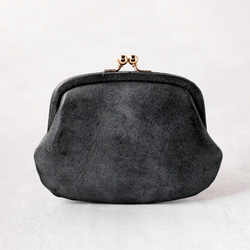 送料無料 小さい財布 ミニマム 革巻き がま口 国産 蝋引き革 ミニ財布 口金 ガマ口 ガマグチ ブラック AURAMU 3枚目の画像