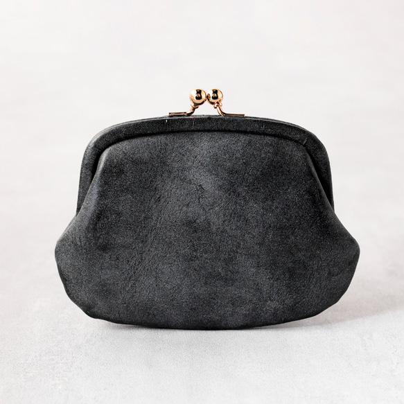 送料無料 小さい財布 ミニマム 革巻き がま口 国産 蝋引き革 ミニ財布 口金 ガマ口 ガマグチ ブラック AURAMU 3枚目の画像