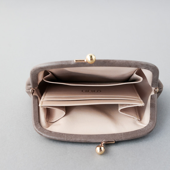 送料無料 Waxing Leather 小さい財布 ミニマム 革巻き がま口 ミニ財布 口金 ガマ口 グレージュ 6枚目の画像