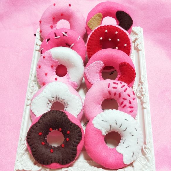 いちごドーナツフェルトドーナツ♡10点セット 知育玩具 フェルト