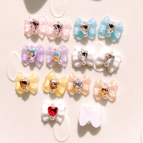 ꫛꫀꪝ✧‧˚k9 真ん中ハートストーンリボン୨୧⑅*.型張り付けパーツ 