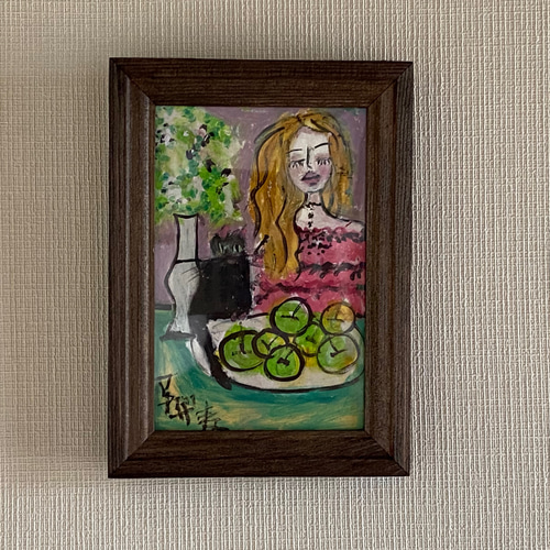 絵画。壁掛け絵原画手描き【猫たちは花が咲いた庭で演奏会を開く】 絵画。壁掛け絵原画手描き【猫たちは花が咲いた庭で演奏会