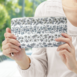 浅草文庫 ラウンド長財布 牛革/文庫革 大容量 オリエント柄/モノトーン