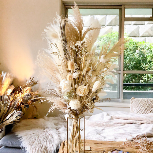 早割クリスマス2022＊パンパスグラスとかすみ草の花束＊花瓶付き