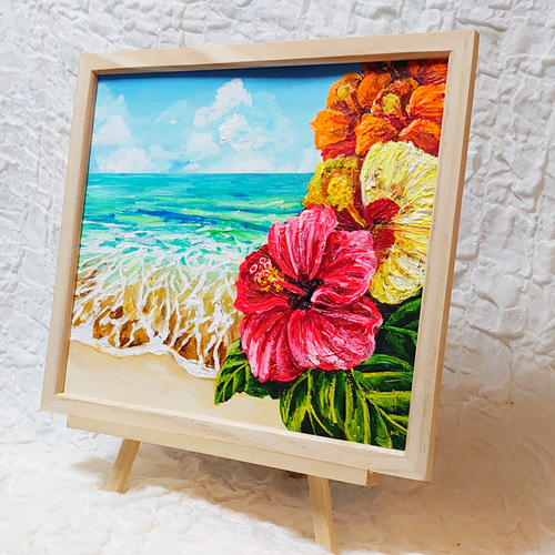【今日の超目玉】 油絵 絵画【海とハイビスカス】 14514801 通販 HR 絵画 その他