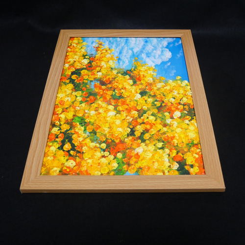 「光のトンネルを抜けて」ミモザの油絵 原画 色紙サイズ 額装付 幸福の黄色 一点物】【原画】幸せを運ぶミモザ並木：光のトンネルを抜けて（油彩画
