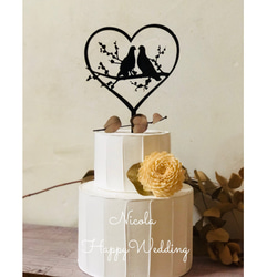 NO.400【即納】鳩夫妻ウェディングケーキトッパー　シルエットケーキトッパー　マリッジリング　和婚 1枚目の画像