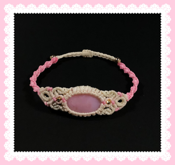 ピンクオパール マクラメ編みブレスレット 2枚目の画像