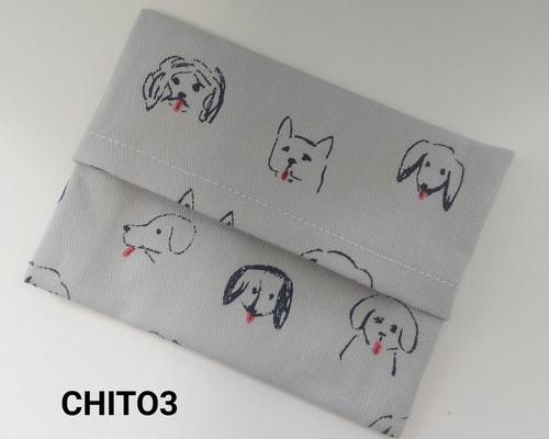 普通サイズ ポケットティッシュケース ☆落書き風犬 グレー