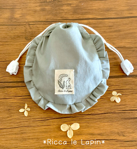 ミモザのフリル巾着【ライムグリーン】 4枚目の画像