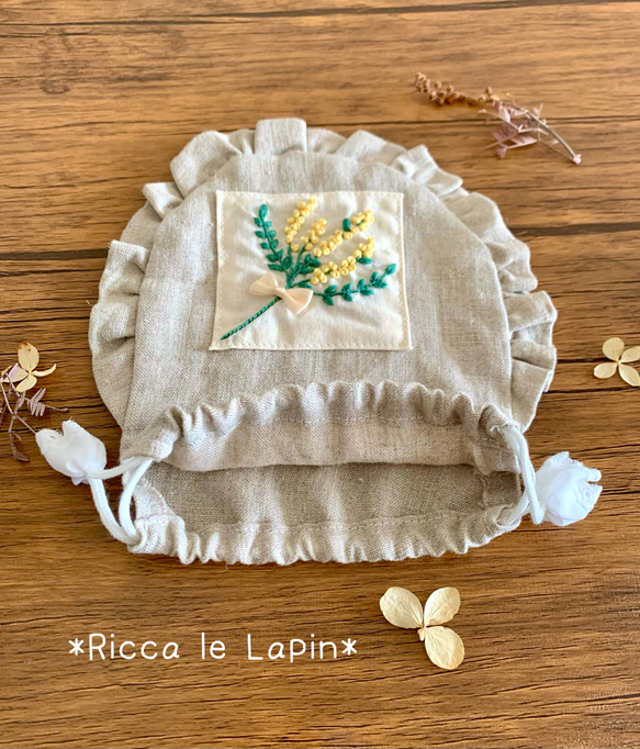 ミモザのフリル巾着【リネン】 6枚目の画像