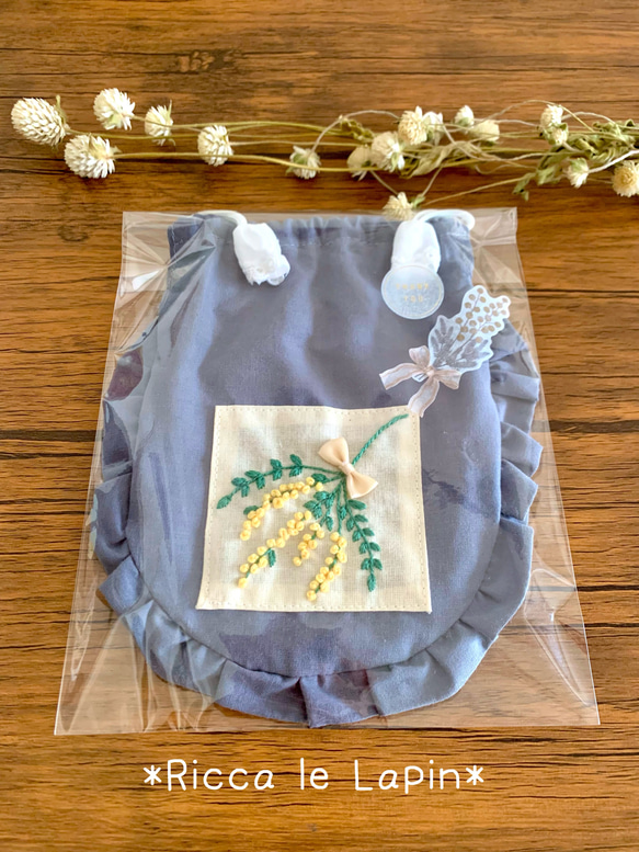 ミモザのフリル巾着【リネン】 11枚目の画像