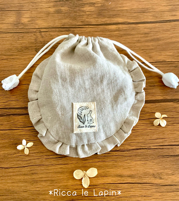 ミモザのフリル巾着【リネン】 4枚目の画像