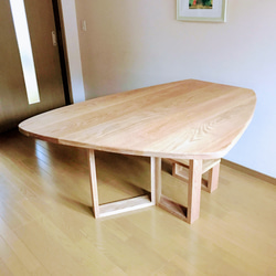 広葉樹154x113cmボックス脚無垢材変形テーブル(M21-1type) 5枚目の画像