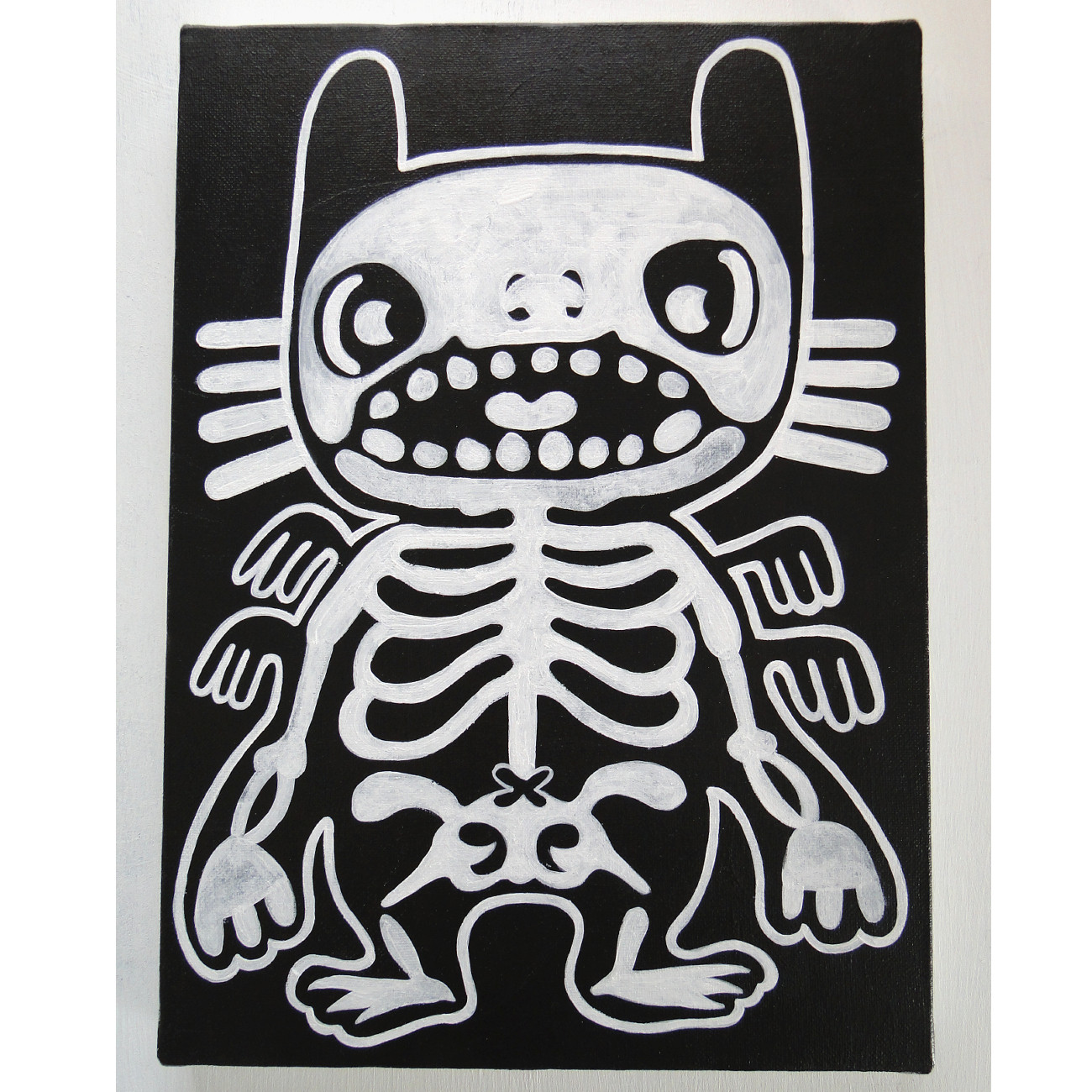 絵画。原画☆キャンバスF6【黒猫は白猫とデートして美味しいケーキを食べます】