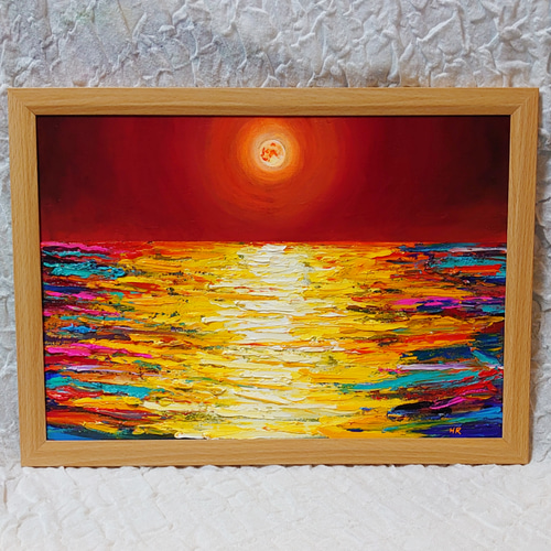 油絵 油彩 油彩画 絵 絵画 長方形ミニ絵画【オレンジ色の満月】 油絵 油彩 油彩画 絵 絵画 長方形ミニ絵画【オレンジ色の満月】 油絵