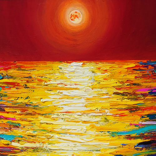 油絵 絵画【オレンジの月】 絵画 HR 通販 14515231｜Creema(クリーマ)