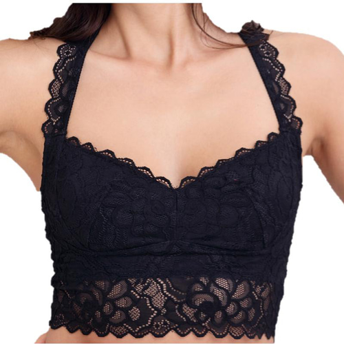 柔らかレース ノンワイヤーブラ ナイトブラ ブラック Mサイズ 送料込