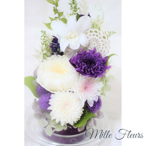 ドーム 和菊仏花 白 紫 お供え 菊 四十九日 プリザーブドフラワー ru
