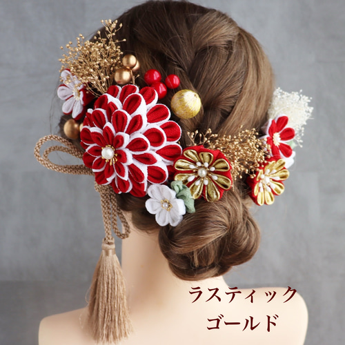 受注制作) つまみ細工髪飾り 結婚式 成人式深紅と白の大きな8センチの