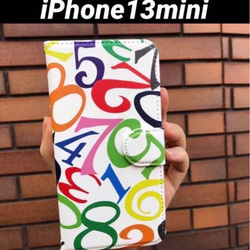 手帳型ケース　iPhone13miniカバー　モード　メンズ　数字　13miniケース　ピンク　ストリート　 1枚目の画像