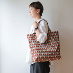 Hand block print kinchaku bag /sankaku・dia・indigocheck 2枚目の画像