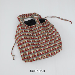 Hand block print kinchaku bag /sankaku・dia・indigocheck 3枚目の画像