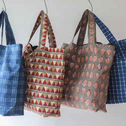 Hand block print kinchaku bag /sankaku・dia・indigocheck 1枚目の画像