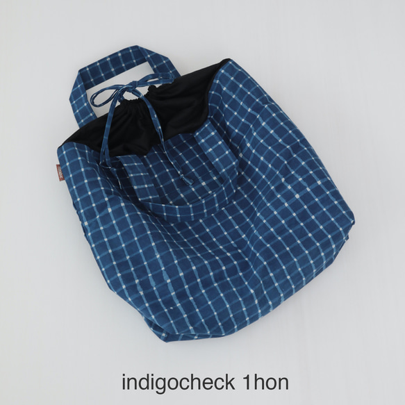 Hand block print kinchaku bag /sankaku・dia・indigocheck 9枚目の画像