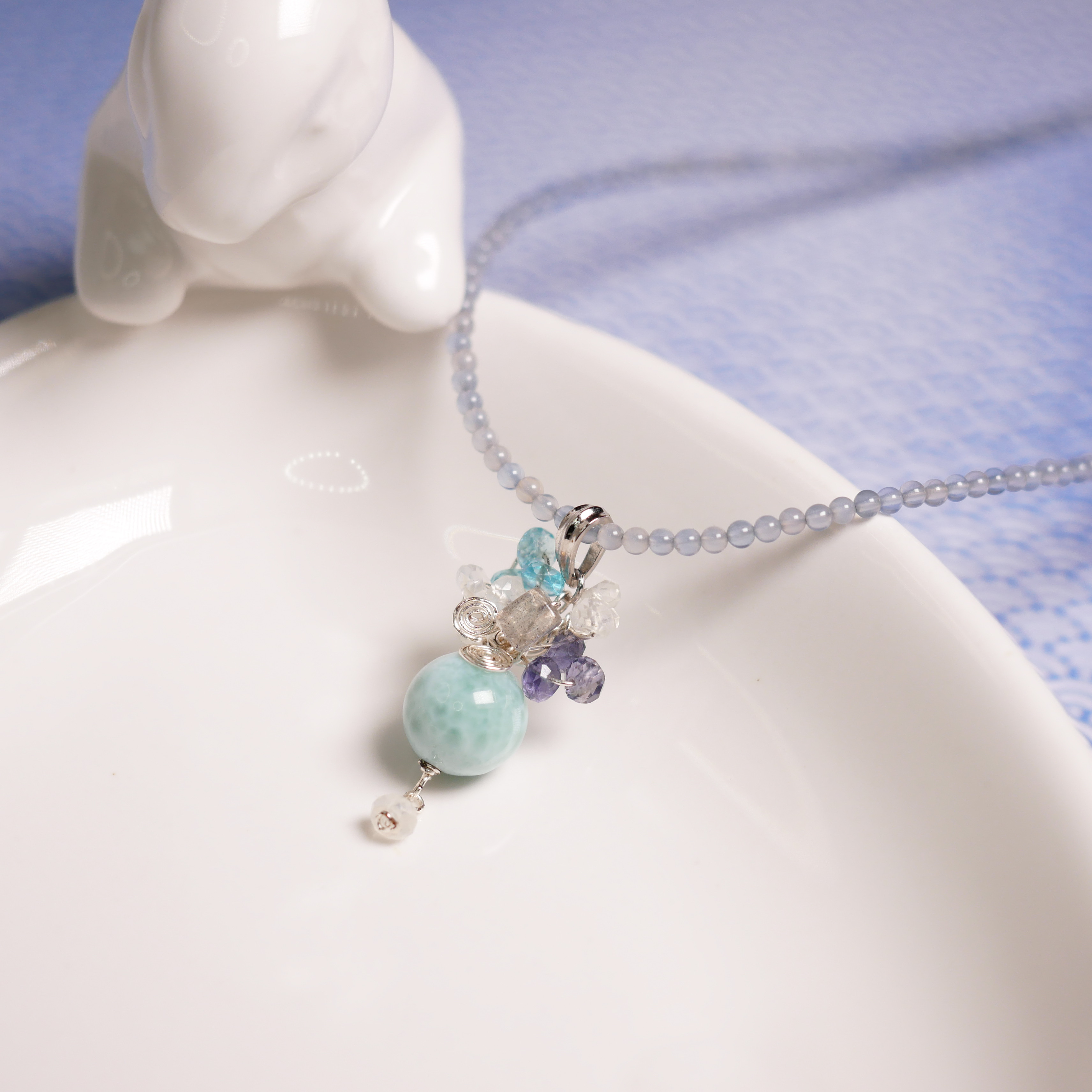 【世界３大ヒーリングストーン】ラリマー・アイオライト・アパタイト・ムーンストーン・ラブラドライト　ネックレス