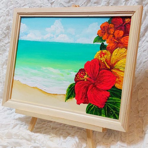 クリスマス特集2022 油絵 絵画 【赤いハイビスカス】 絵画/タペストリ