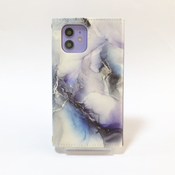 スマホショルダー　ストラップ付き手帳型スマホケース　アルコールインクアート【稲妻】 2枚目の画像