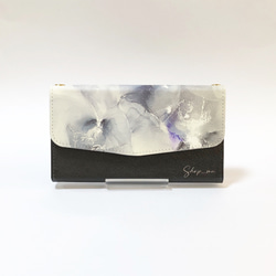 スマホショルダー　ストラップ付き手帳型スマホケース　アルコールインクアート【稲妻】 1枚目の画像