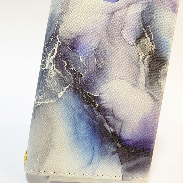 スマホショルダー　ストラップ付き手帳型スマホケース　アルコールインクアート【稲妻】 4枚目の画像