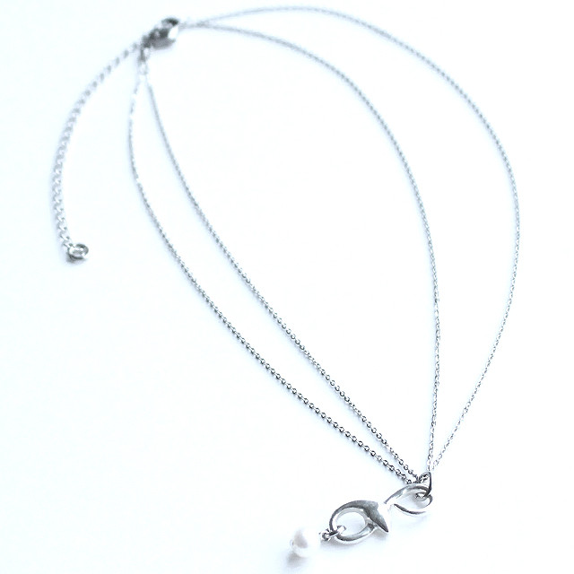 アックユランSV925×パール長短差2連チェーンチョーカー