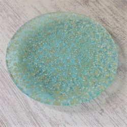 金彩工芸　金彩ガラス皿　丸形　「バブル水色」　 1枚目の画像