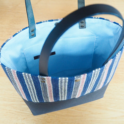 [特價] 秋季多色手工布方形手提包（藍色） 第3張的照片