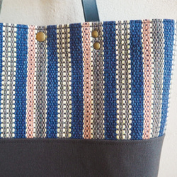 [特價] 秋季多色手工布方形手提包（藍色） 第4張的照片