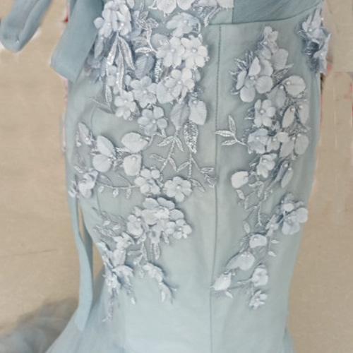 高品質！ ウエディングドレス オフショルダー 短トレーン ふわふわ袖  