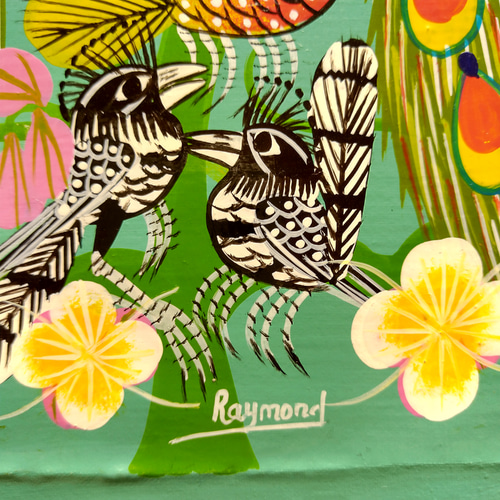 アフリカ絵画『 Peacocks and birds 2 』ティンガティンガ by Raymond