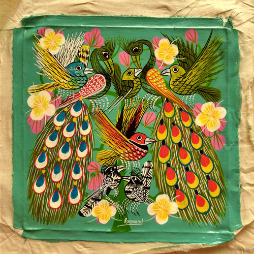 アフリカ絵画『 Peacocks and birds 2 』ティンガティンガ by