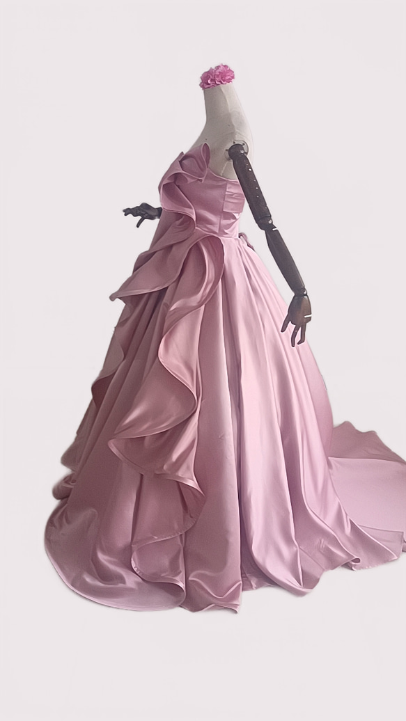 エレガント スタイリッシュ カラードレス　薄ピンク ノースリーブ 編み上げ 結婚式/披露宴/お呼ばれ/二次会/発表会など 4枚目の画像