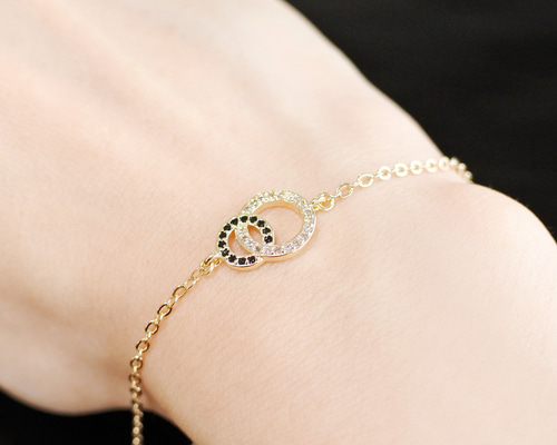 新作[14kgf]バイカラー CZ ダブルリング ブレスレット、サークル