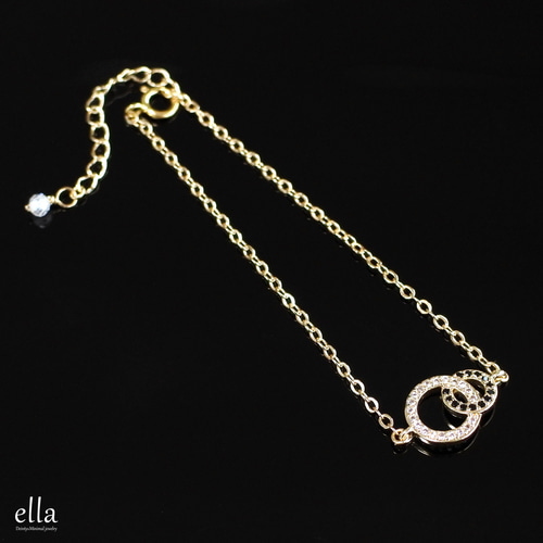 新作[14kgf]バイカラー CZ ダブルリング ブレスレット、サークル