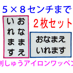 【送料無料】2枚セット★お名前 刺繍 5×8センチまで 名入れ ワッペン ゼッケン 体操服 1枚目の画像