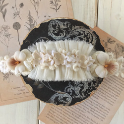ドール用染め花のヘッドドレス（MLフリー・アンティークホワイト) 3枚目の画像