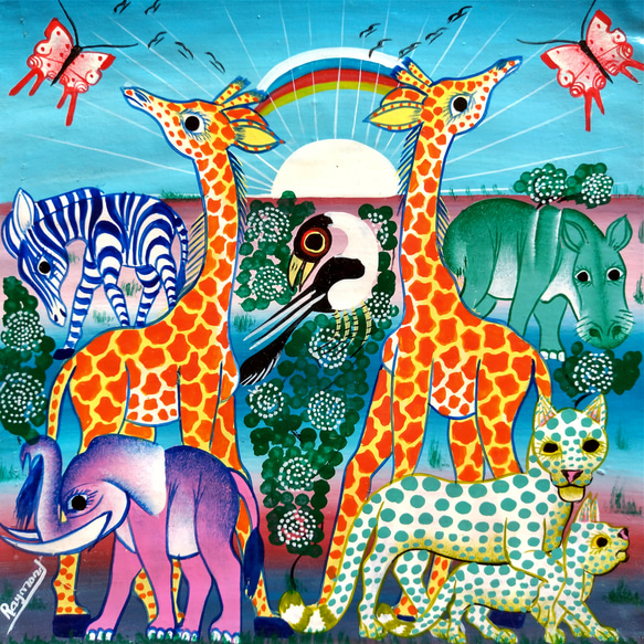 ティンガティンガ ポストカード 板 絵画 6点セット アフリカ ケニア Made in Kenya アフリカ Tinga Tinga ティンガティンガ ケニア