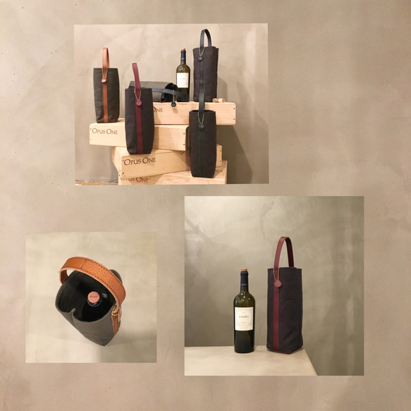 ワインボトルホルダーバッグ。6号帆布と牛革。 トートバッグ -LESS