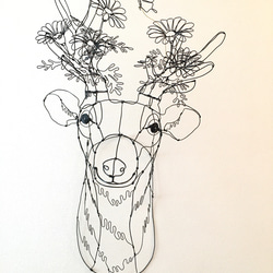 ワイヤーアート　ワイヤークラフト  鹿flower マーガレットシカ【受注制作】 1枚目の画像